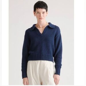 Quince Women's 100% Organic Cropped Cotton Polo Sweater in Blue